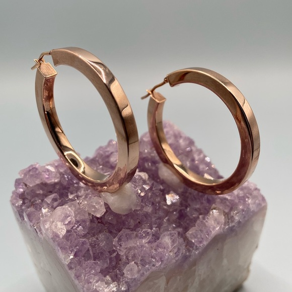 Bronzo Italia Jewelry - Bronzo Italia Polished Rose Bronze Hoop Earrings 1 1/2” Pierced